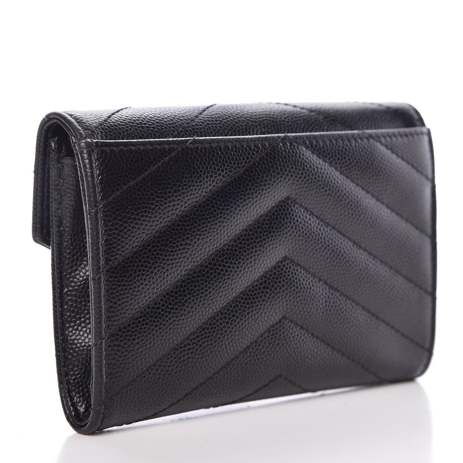 Saint Laurent Grain De Poudre Matelasse Chevron Small Monogram Envelope Wallet Black 3 of 16