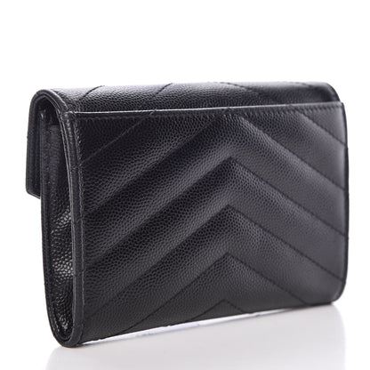 Saint Laurent Grain De Poudre Matelasse Chevron Small Monogram Envelope Wallet Black 3 of 16