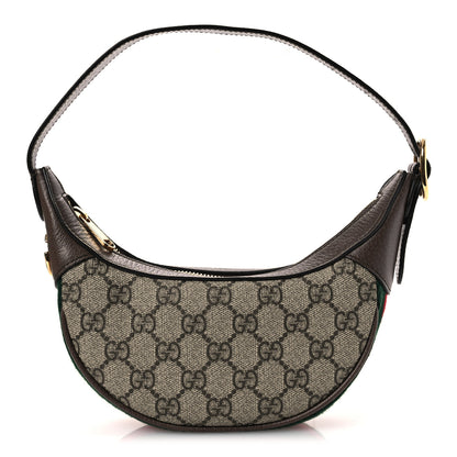 Gucci GG Supreme Monogram Textured Calfskin Web Mini Ophidia Half Moon Hobo Beige Ebony New Acero Beige Ebony New Acero 1 of 12