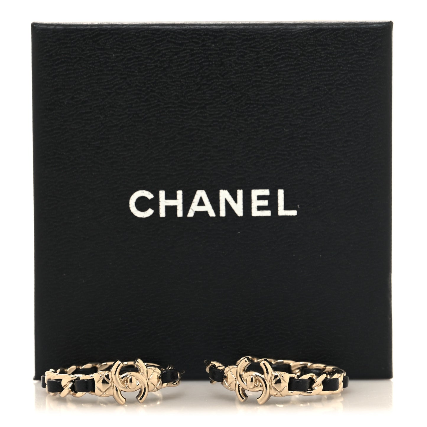 Metal Lambskin Quilted CC Turnlock Chain Hoop Earrings Gold Black