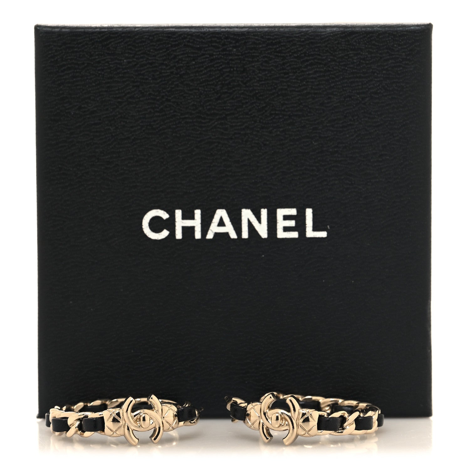 Chanel Metal Lambskin Quilted CC Turnlock Chain Hoop Earrings Gold Black 5 of 5