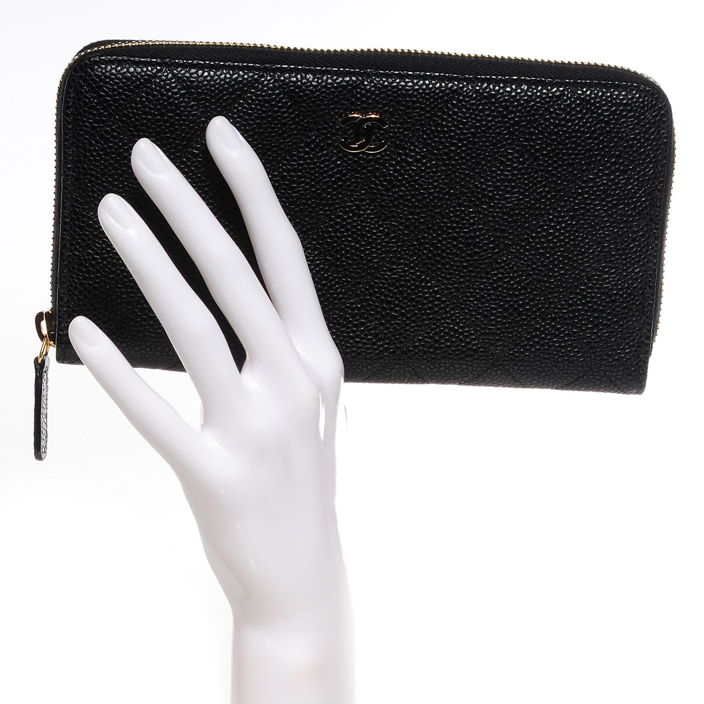 Caviar Quilted Large Gusset Zip Around Wallet Black