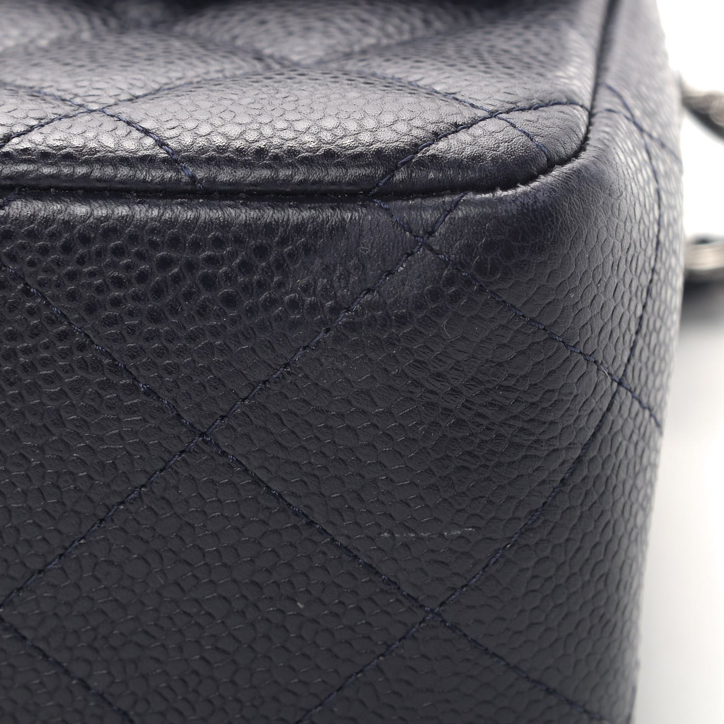 Caviar Quilted Jumbo Double Flap Navy Blue