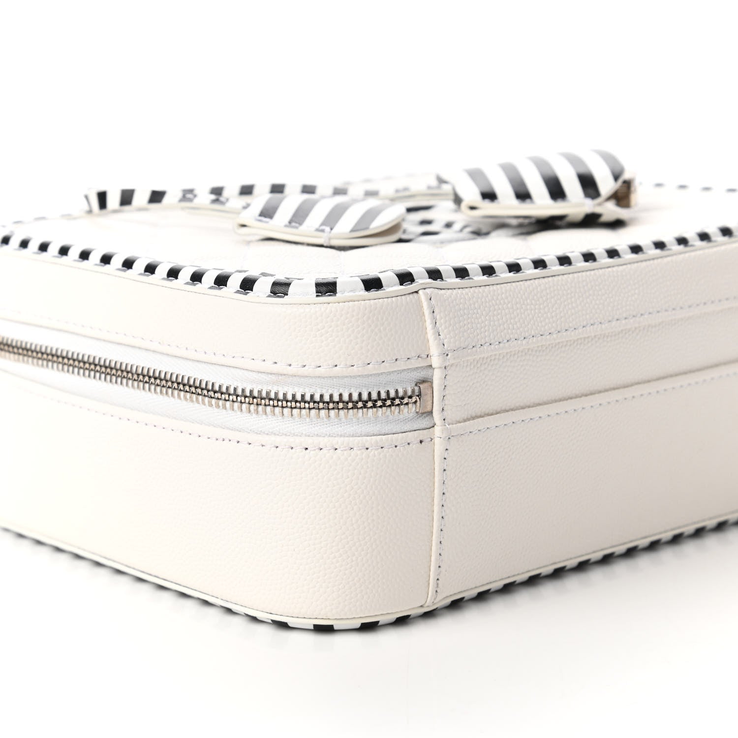 Chanel Caviar Quilted Striped Medium CC Filigree Vanity Case White Black 6 of 11