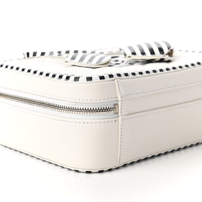 Chanel Caviar Quilted Striped Medium CC Filigree Vanity Case White Black 6 of 11