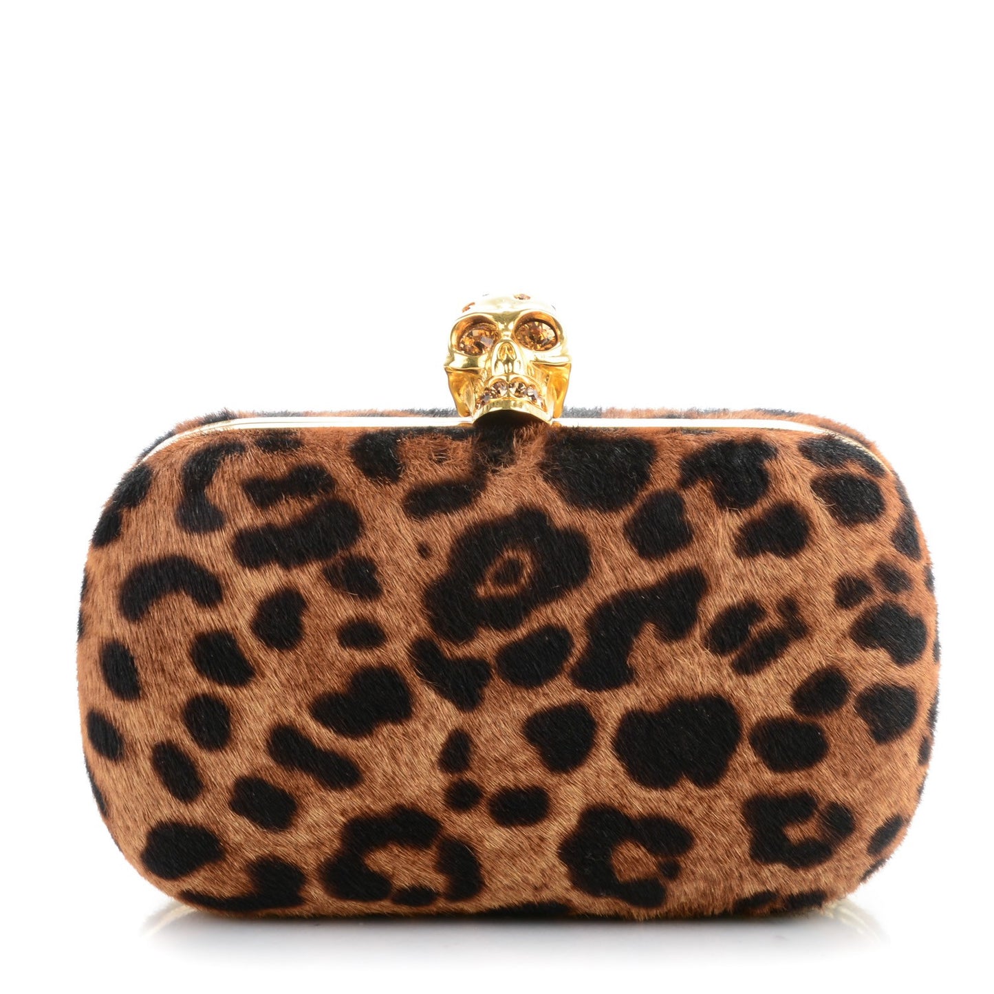 Leopard Print Calf Hair Skull Box Clutch