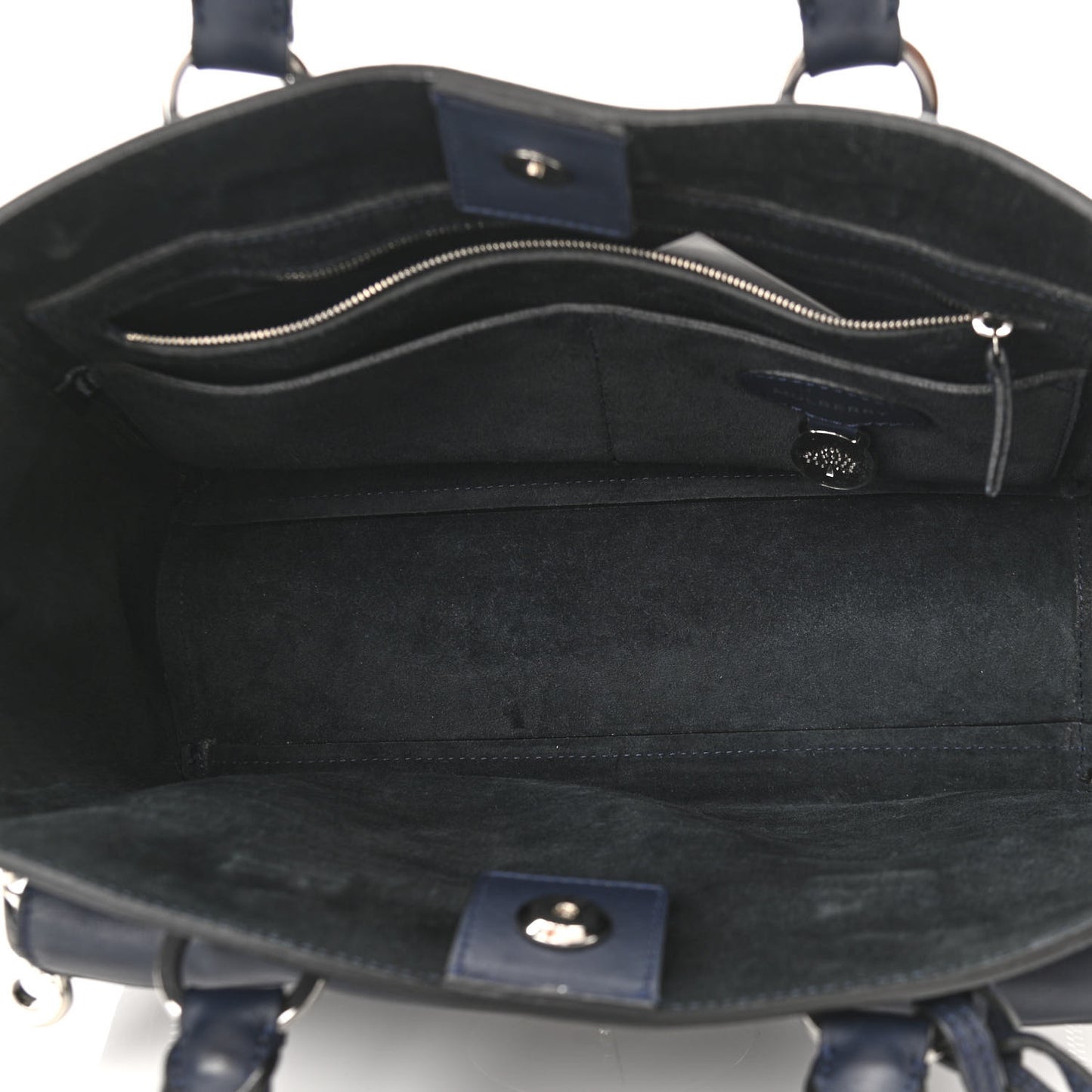 Silky Calf Nubuck Stripe Small Willow Tote Midnight Blue