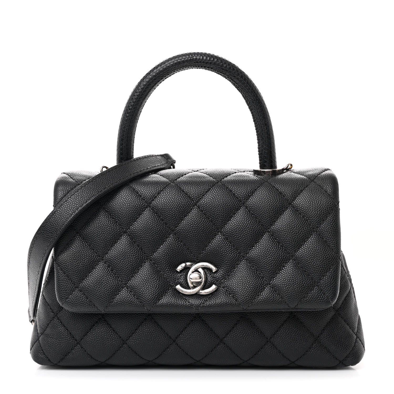 Chanel Caviar Lizard Embossed Quilted Mini Coco Handle Flap Black 1 of 11