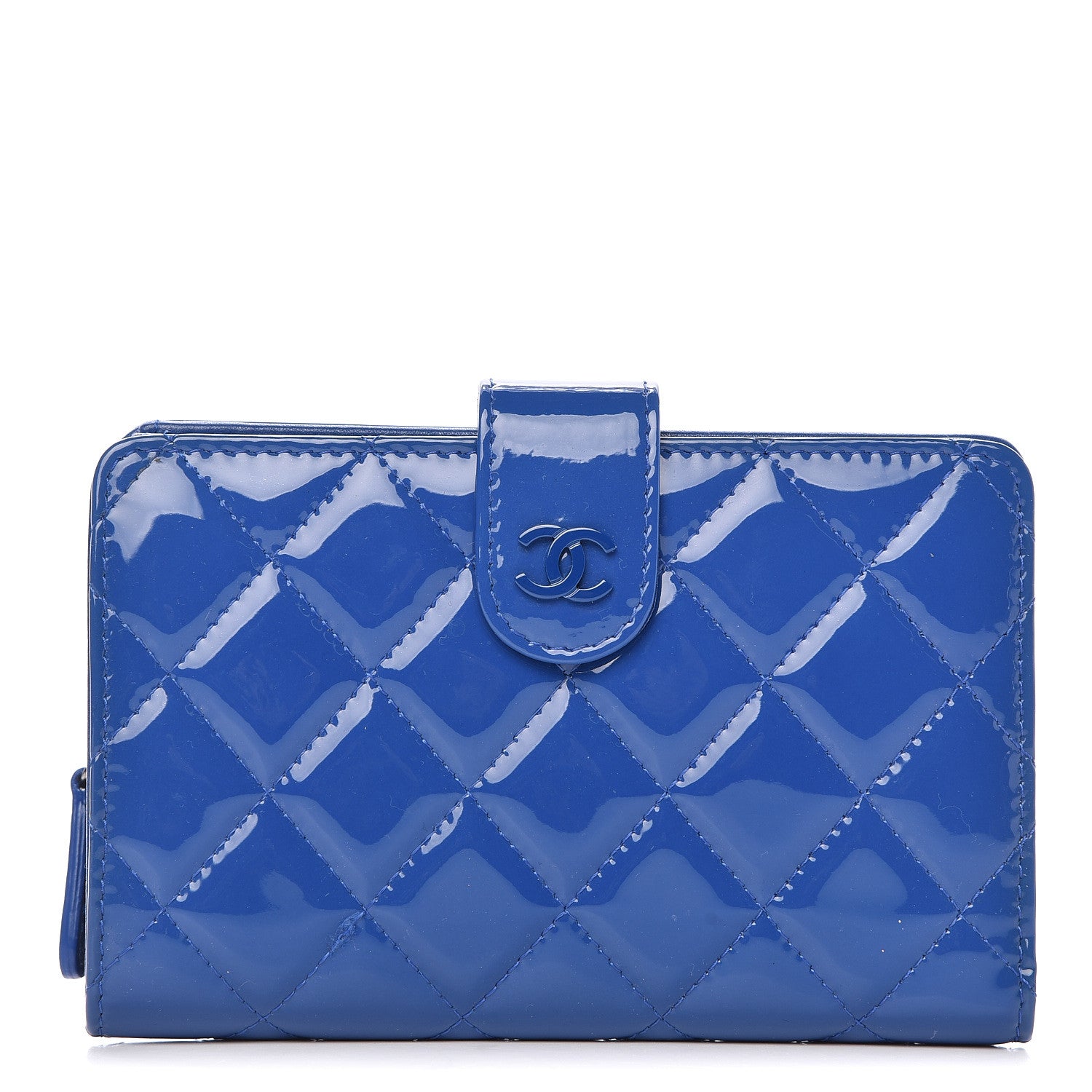 Chanel Patent Quilted Zipped Pocket Wallet Blue 1 of 15