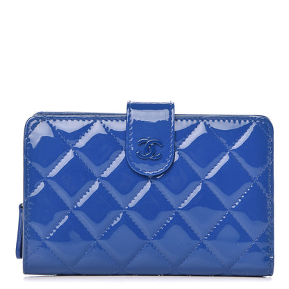 Chanel Patent Quilted Zipped Pocket Wallet Blue 1 of 15