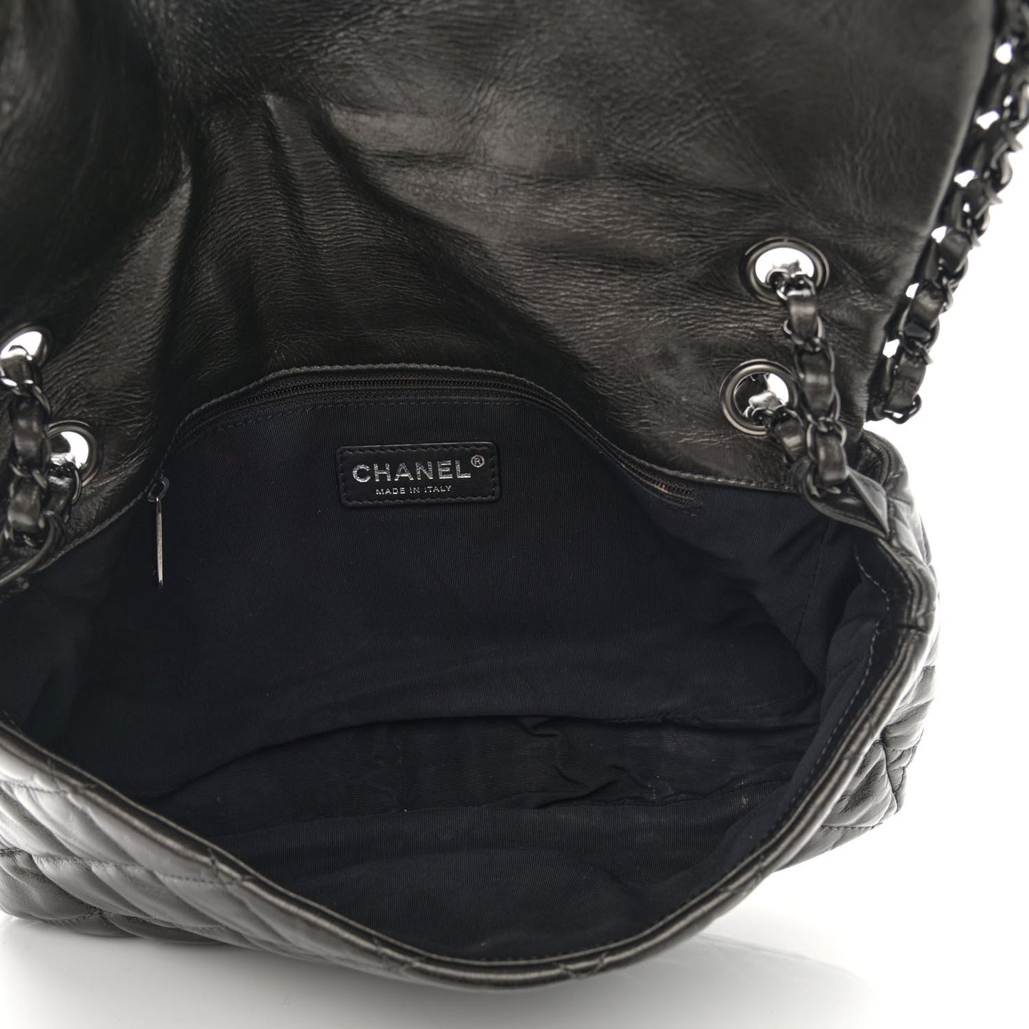 Metallic Calfskin Quilted Medium Chain Me Flap Grey