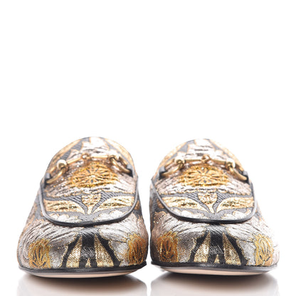 Gucci Jacquard Floral Womens Princetown Slippers 37 Oro Black 2 of 10