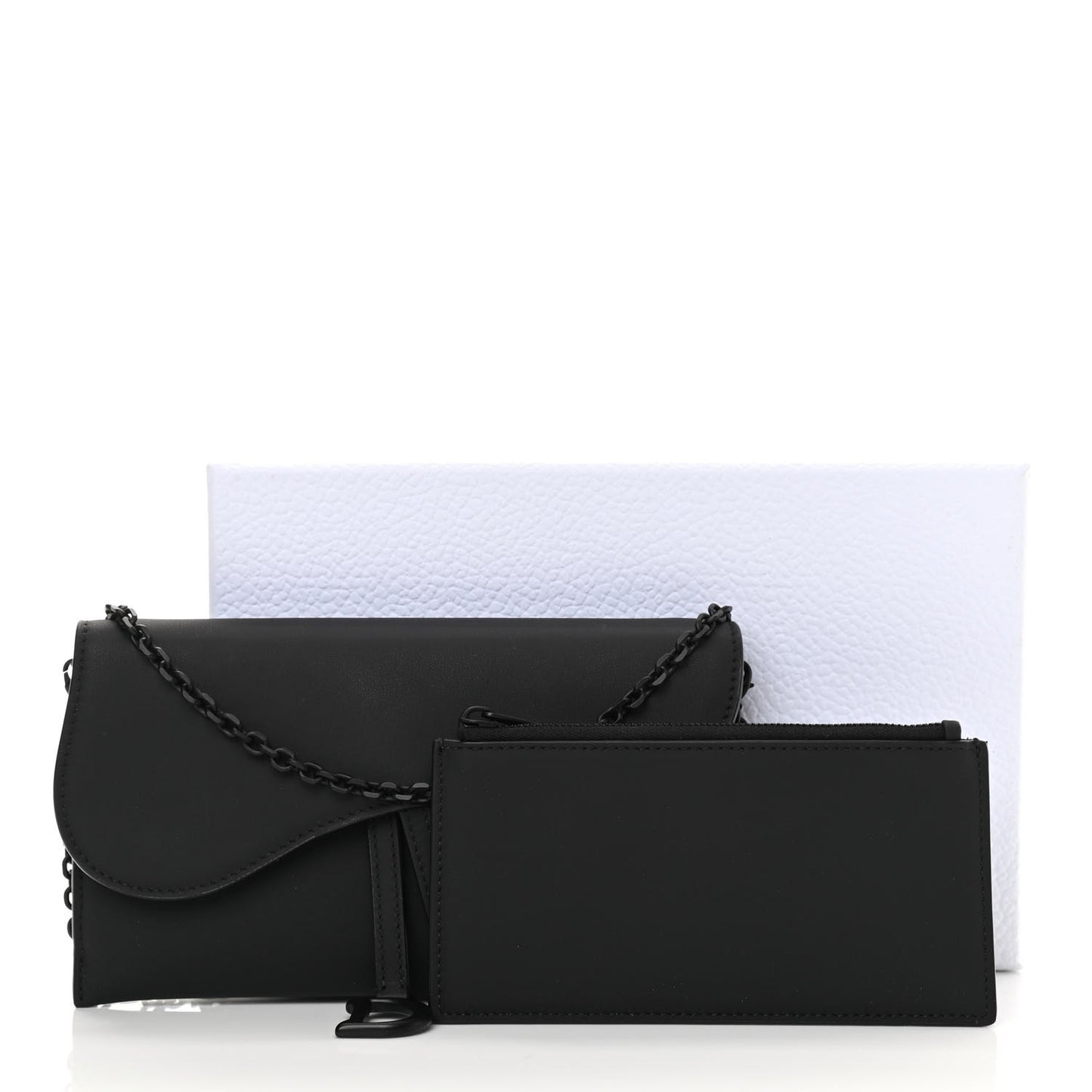 Ultra Matte Calfskin Saddle Chain Wallet Pouch Black