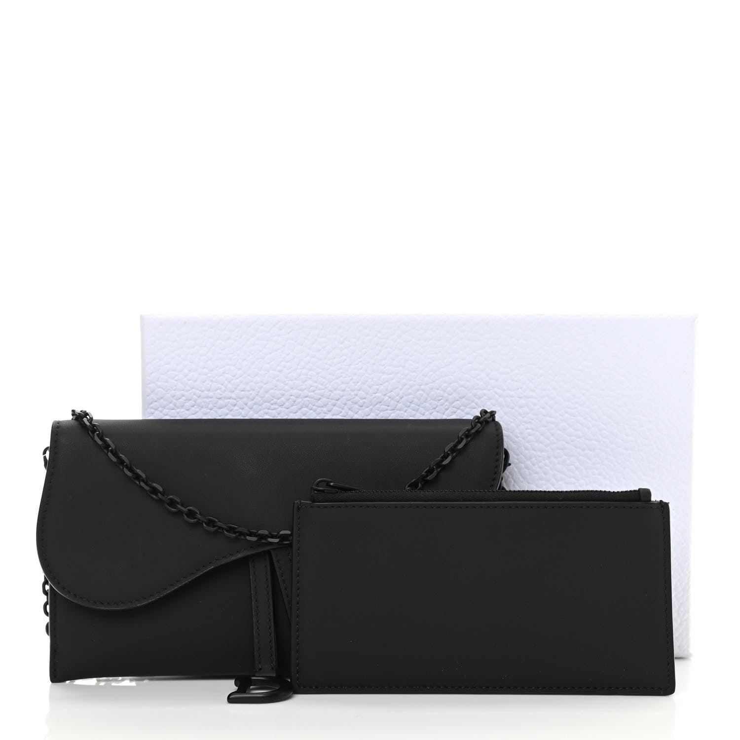 Christian Dior Ultra Matte Calfskin Saddle Chain Wallet Pouch Black 14 of 14
