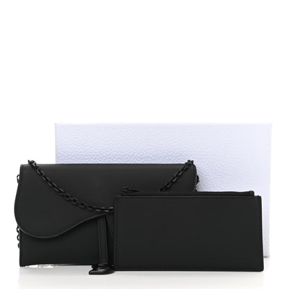 Christian Dior Ultra Matte Calfskin Saddle Chain Wallet Pouch Black 14 of 14