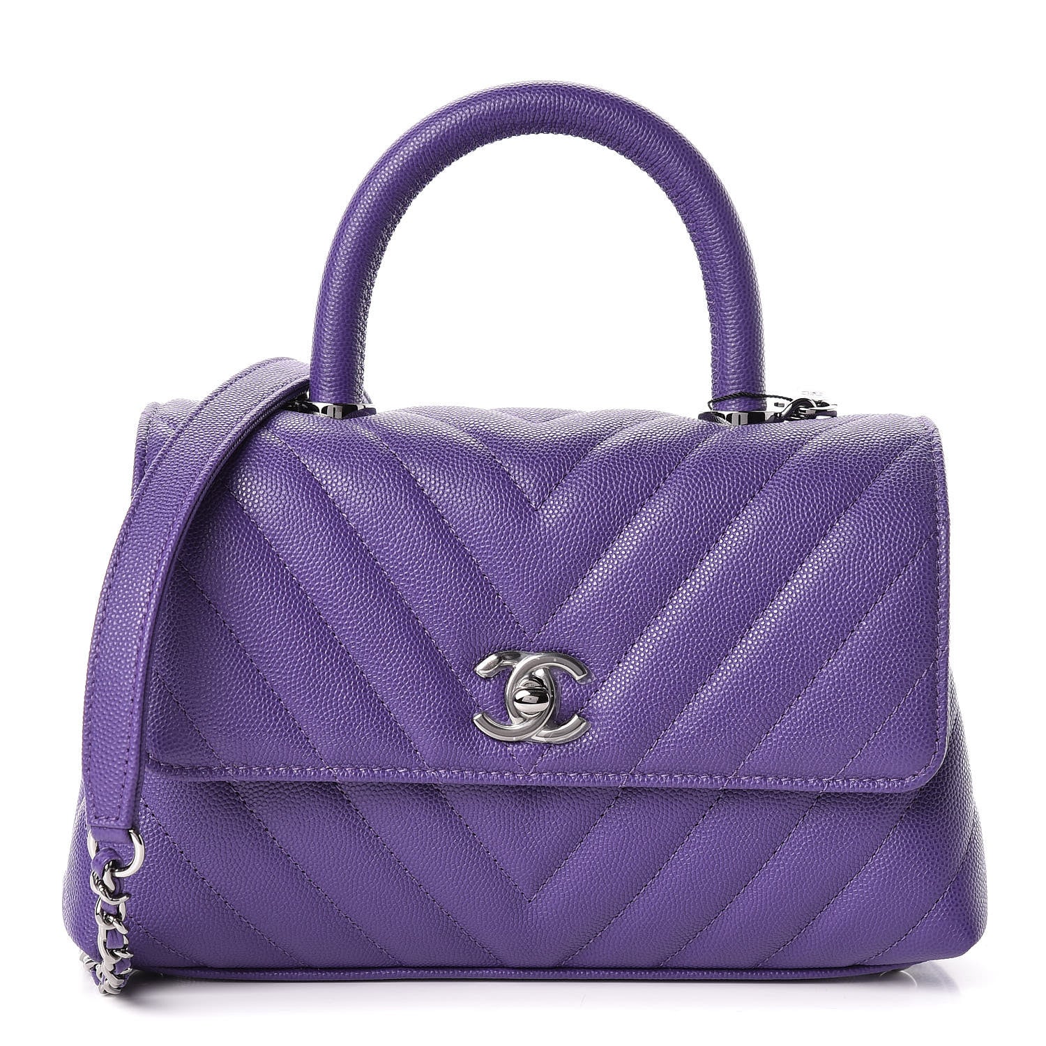 Chanel Caviar Chevron Quilted Mini Coco Handle Flap Purple 1 of 11