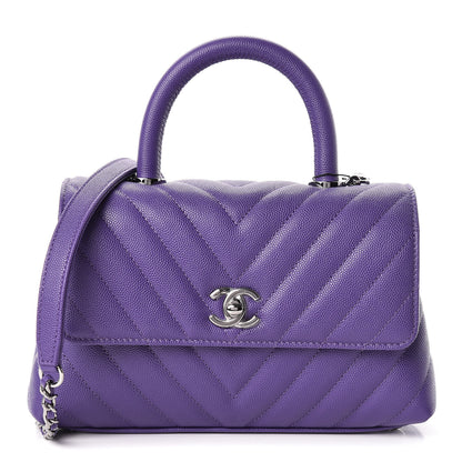 Chanel Caviar Chevron Quilted Mini Coco Handle Flap Purple 1 of 11