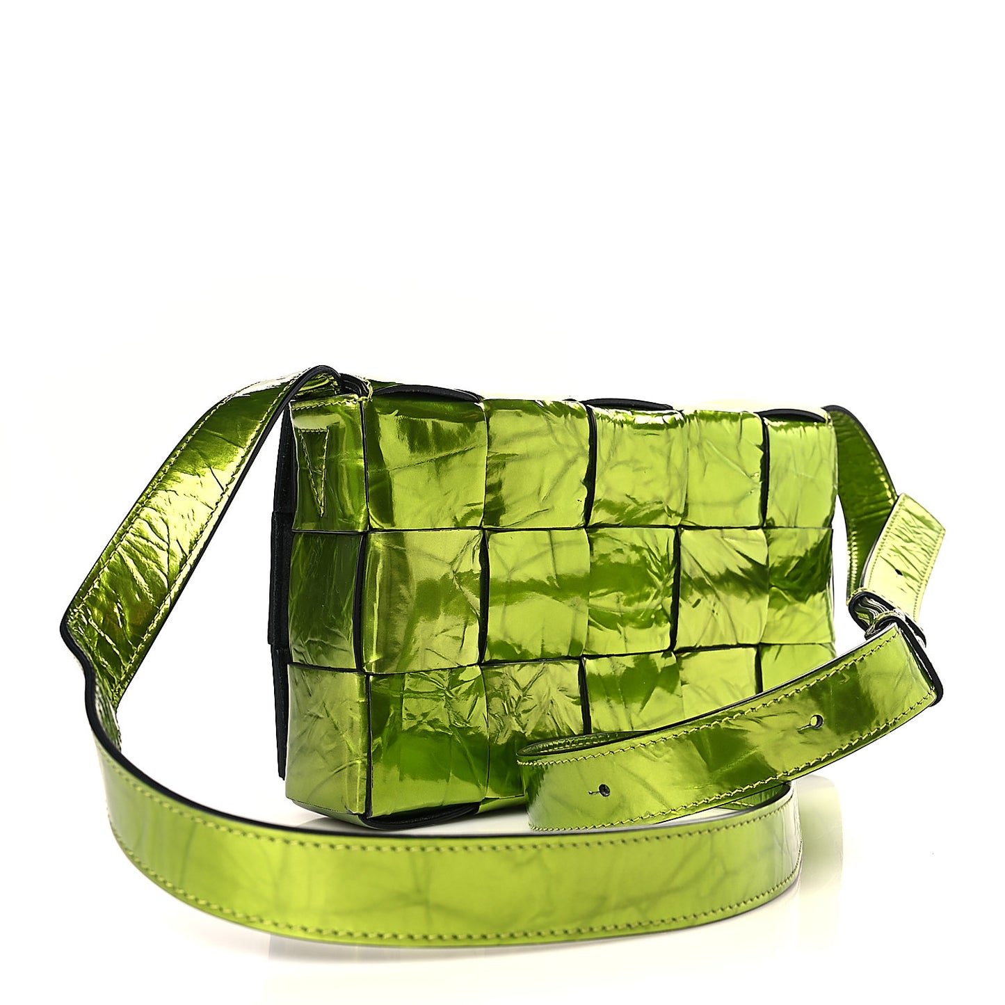 Metallic Crushed Calfskin Maxi Intrecciato Cassette Crossbody Bag Chlorophyll