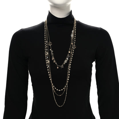Chanel Pearl Bead Crystal CC Multi Strand Long Necklace Light Gold Black 2 of 4