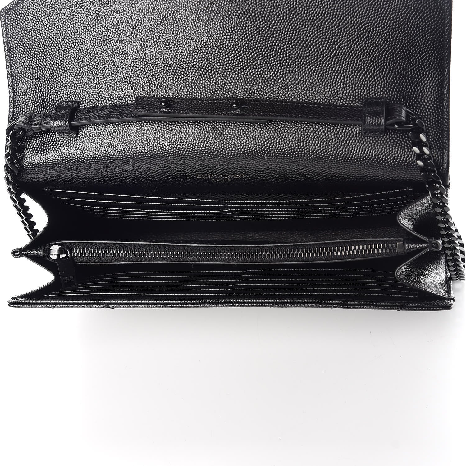 Saint Laurent Grain De Poudre Matelasse Chevron Monogram Chain Wallet Black 5 of 8