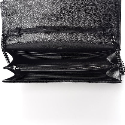 Saint Laurent Grain De Poudre Matelasse Chevron Monogram Chain Wallet Black 5 of 8
