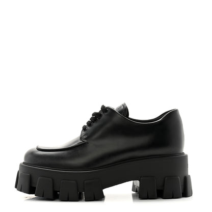 Prada Spazzolato Rois Monolith 55mm Derby Loafers 35.5 Black 1 of 9