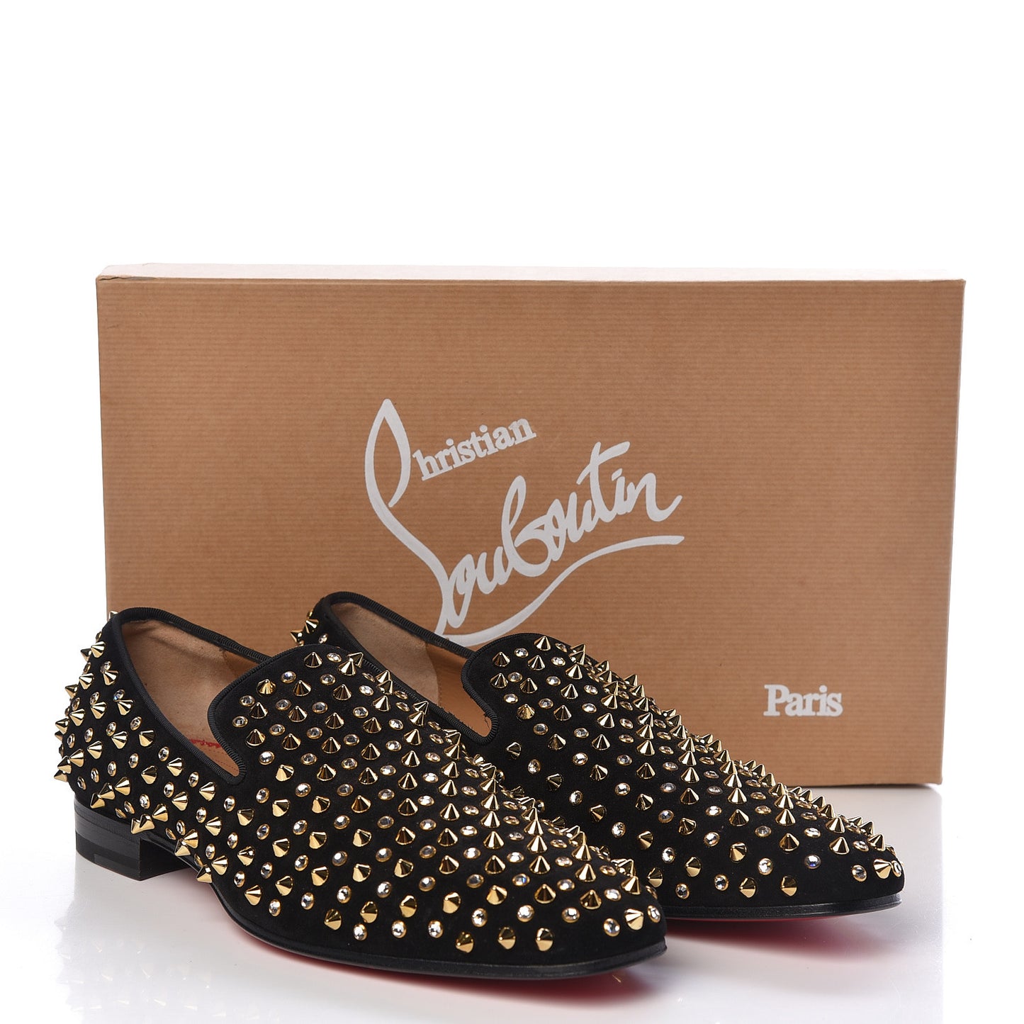 Veau Velours Crystal Mens Dandy 1C1S Flat Loafers 39.5 Black Gold