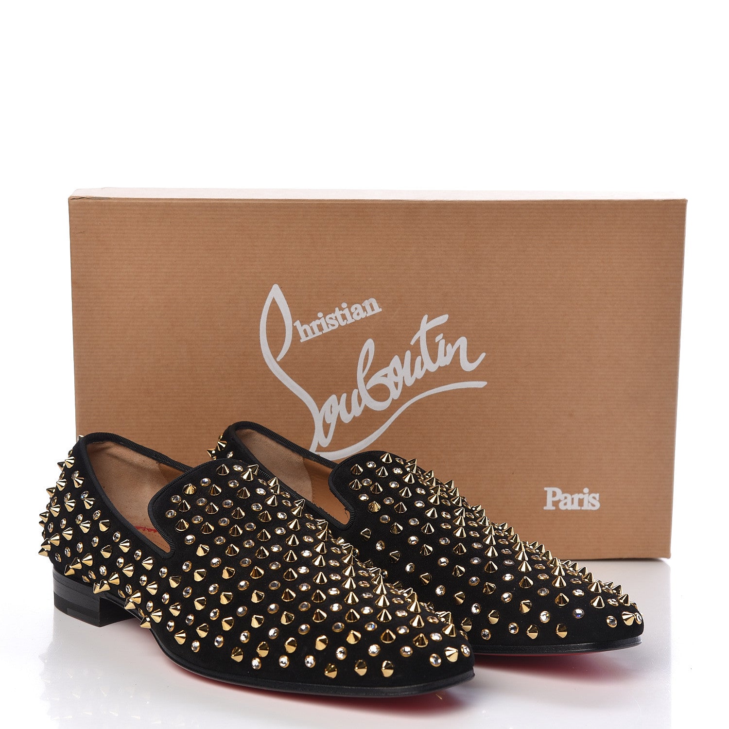 Christian Louboutin Veau Velours Crystal Mens Dandy 1C1S Flat Loafers 39.5 Black Gold 9 of 9