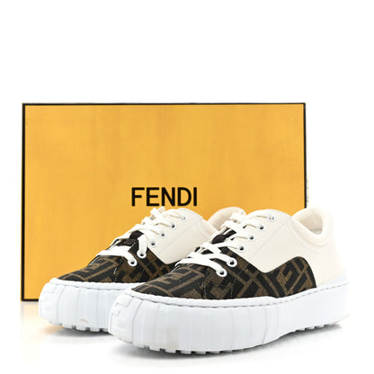 Fendi Fabric Jacquard Vitello Technical Fabric FF Womens Fendi Force Low Top Sneakers 38 Tobacco Black Ultrawhite White 11 of 11