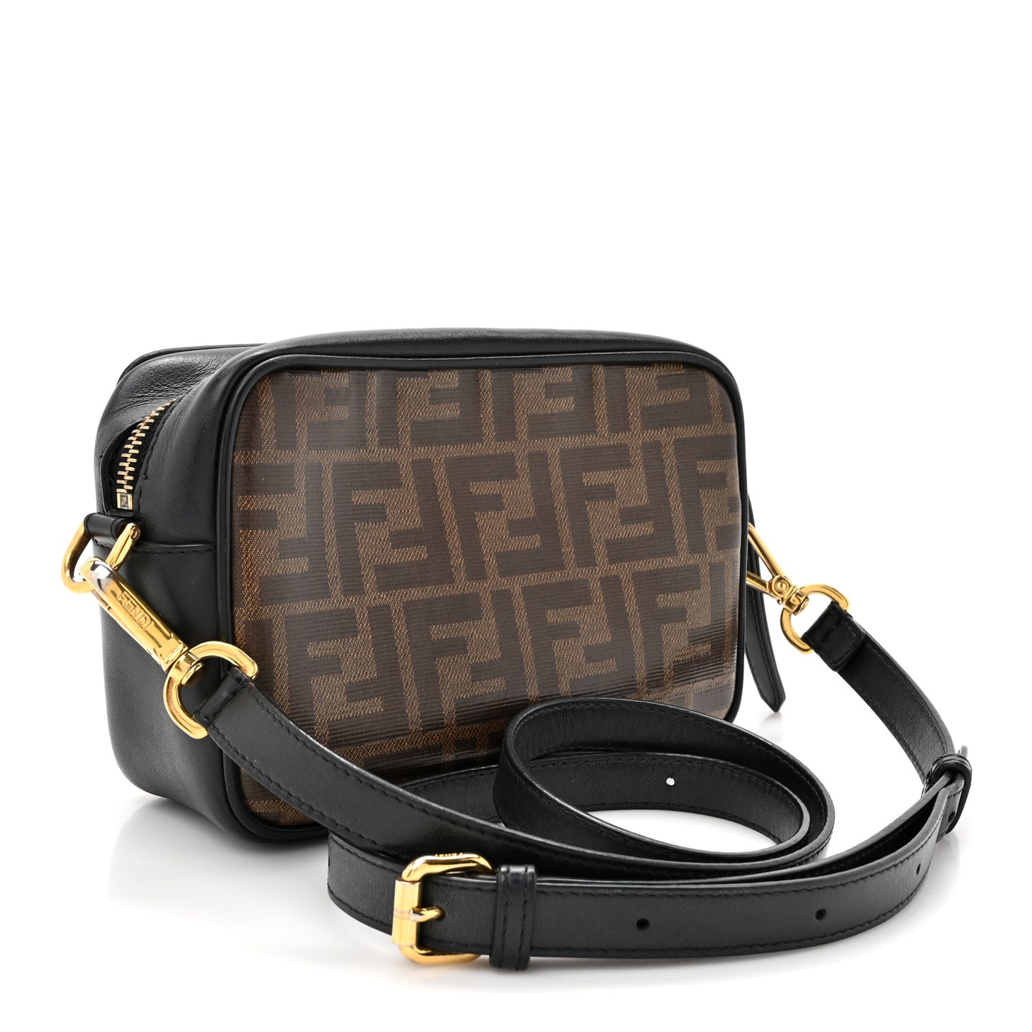 Glazed Fabric Vitello Century FF 1974 Stamp Patch Mini Camera Case Mogano Panna Black