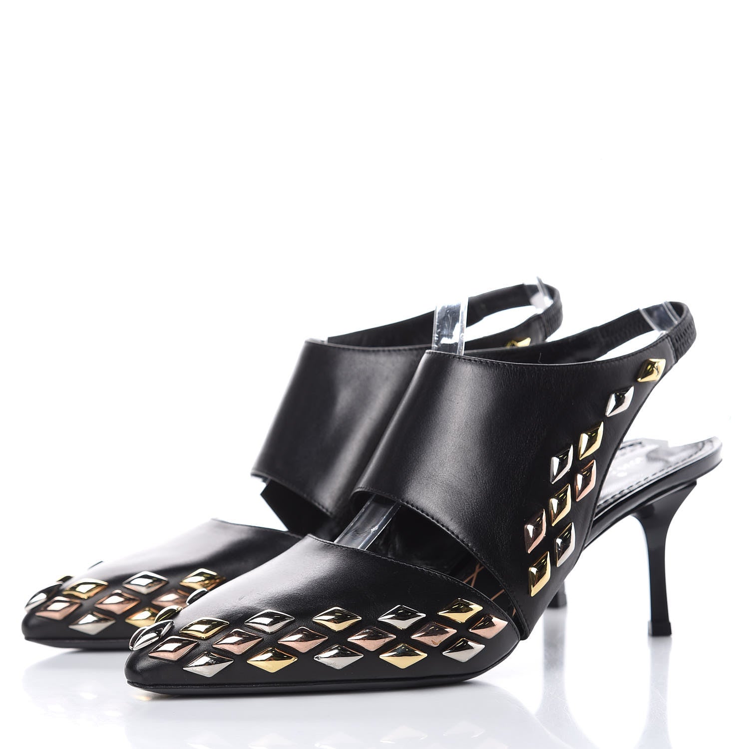 Louis Vuitton Calfskin Studded Gold Rush Slingback Pumps 37 Black 3 of 12
