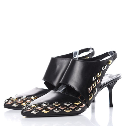 Louis Vuitton Calfskin Studded Gold Rush Slingback Pumps 37 Black 3 of 12