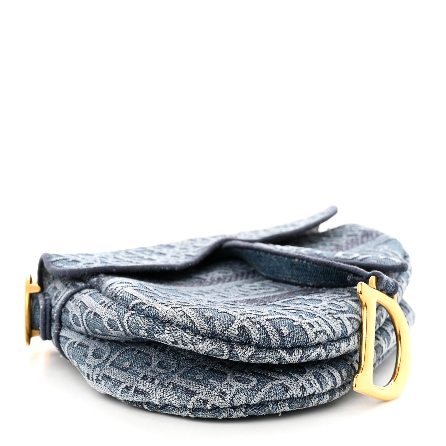 Oblique Embroidered Saddle Bag Denim Blue