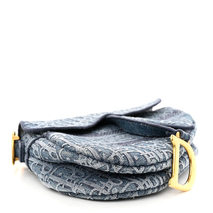 Christian Dior Oblique Embroidered Saddle Bag Denim Blue 4 of 10