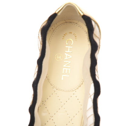 Chanel Lambskin Mesh Quilted CC Cap Toe Ballerina Flats 39.5 Light Beige Gold White 8 of 9