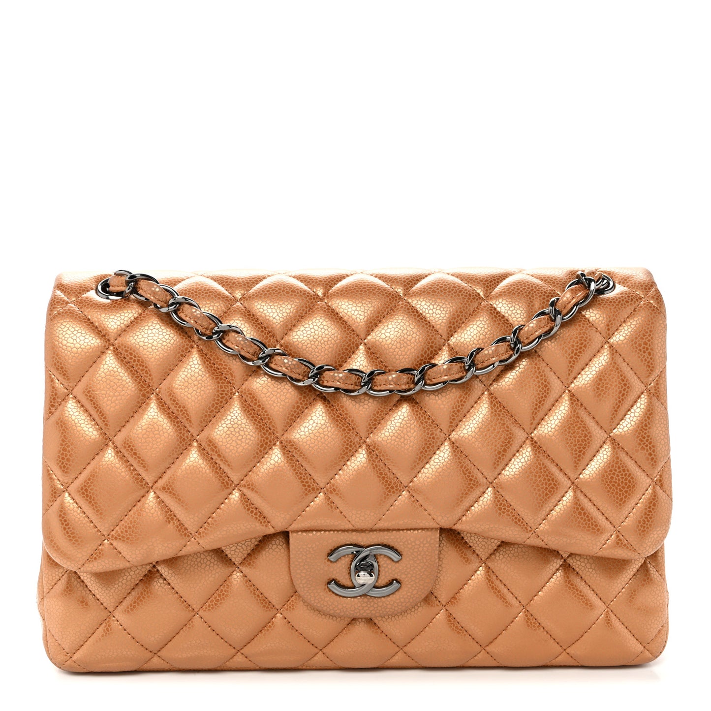 Metallic Caviar Quilted Jumbo Double Flap Copper