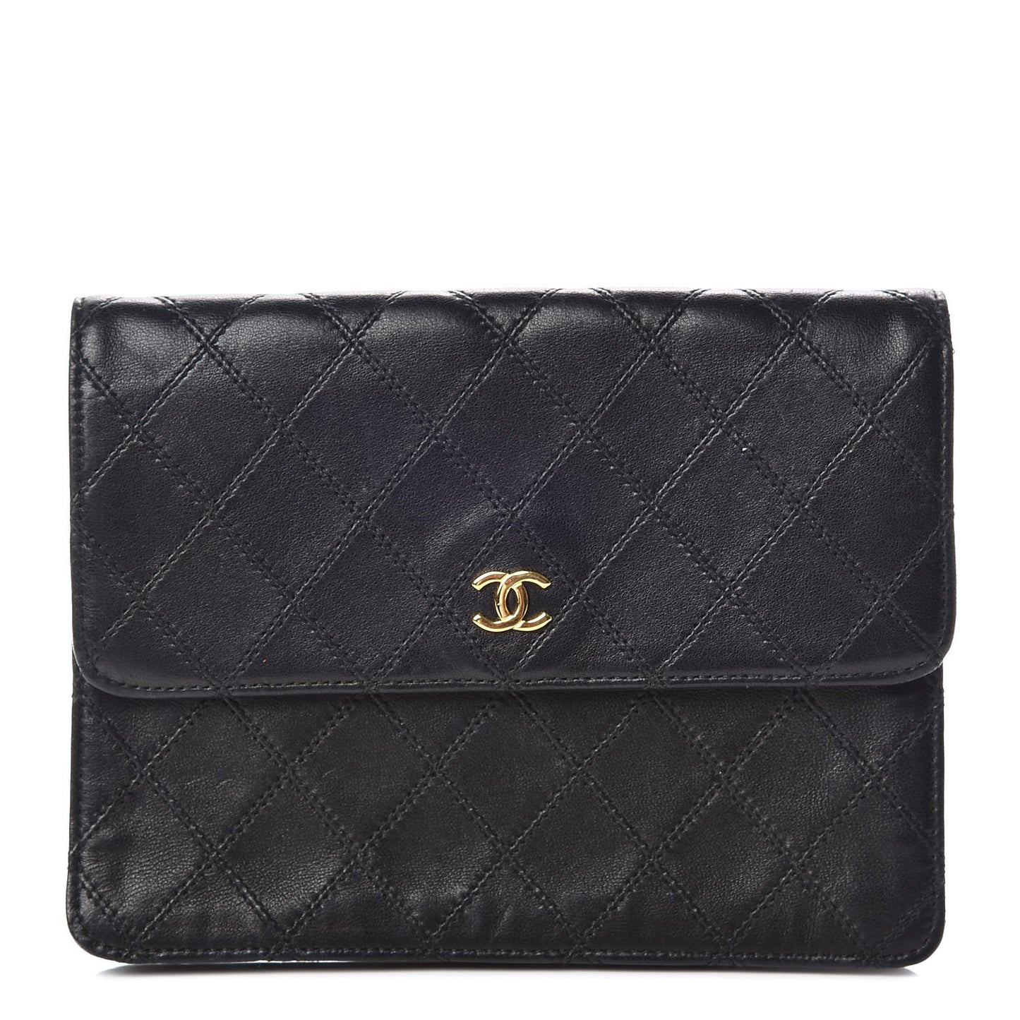 Lambskin Diamond Stitch Compact Pouch Black