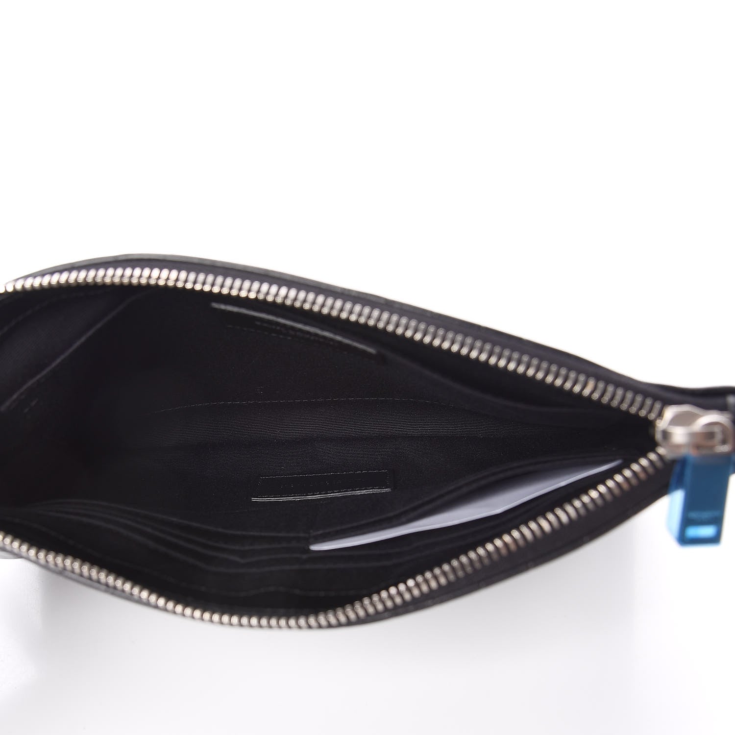 Saint Laurent Calfskin Crocodile Embossed Monogram Zip Pouch Black 5 of 8