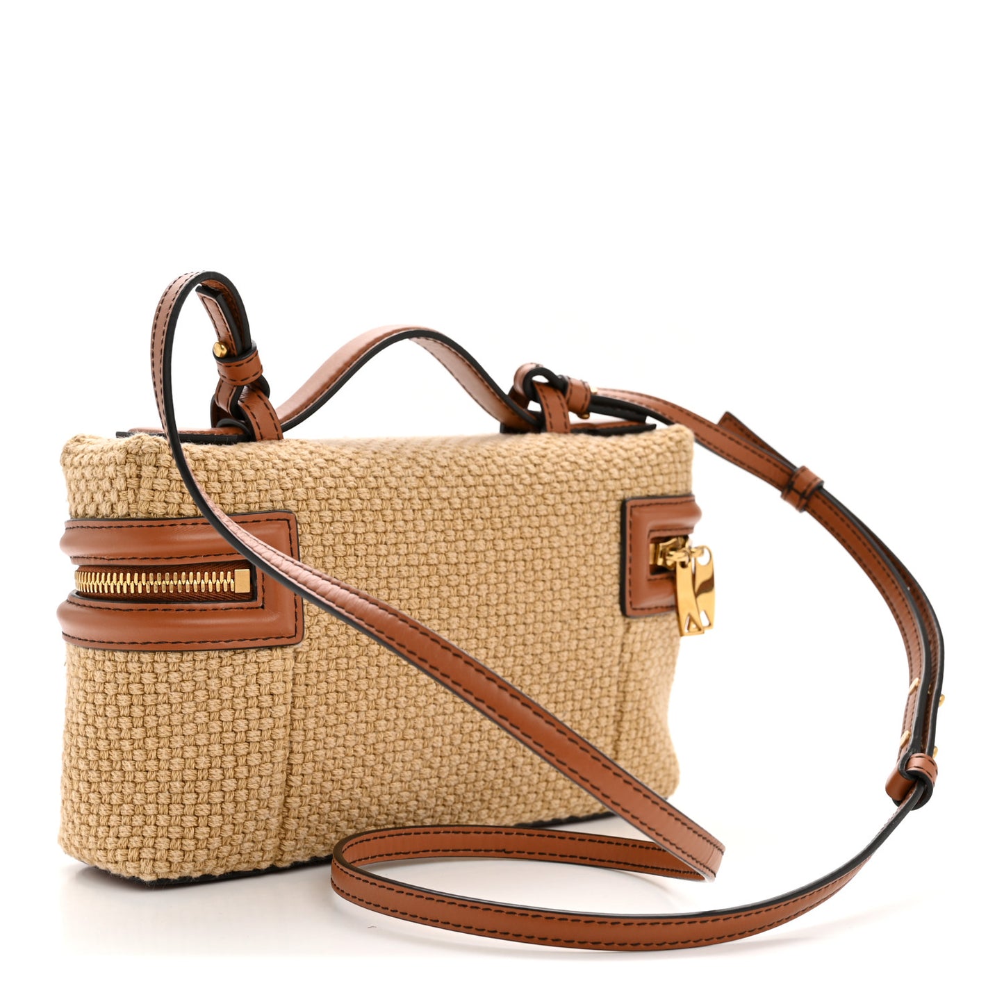 Nappa Jute Intrecciato Bang Bang Vanity Case Cane Sugar Light Wood