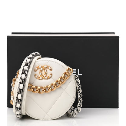 Chanel Shiny Goatskin Quilted Chanel 19 Round Clutch With Chain White 11 of 11