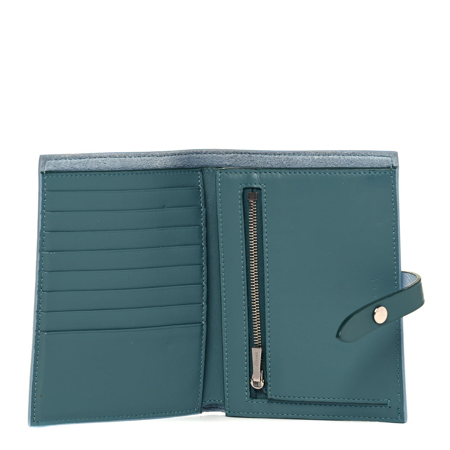 Grained Calfskin Medium Multifunction Strap Wallet Pale Blue