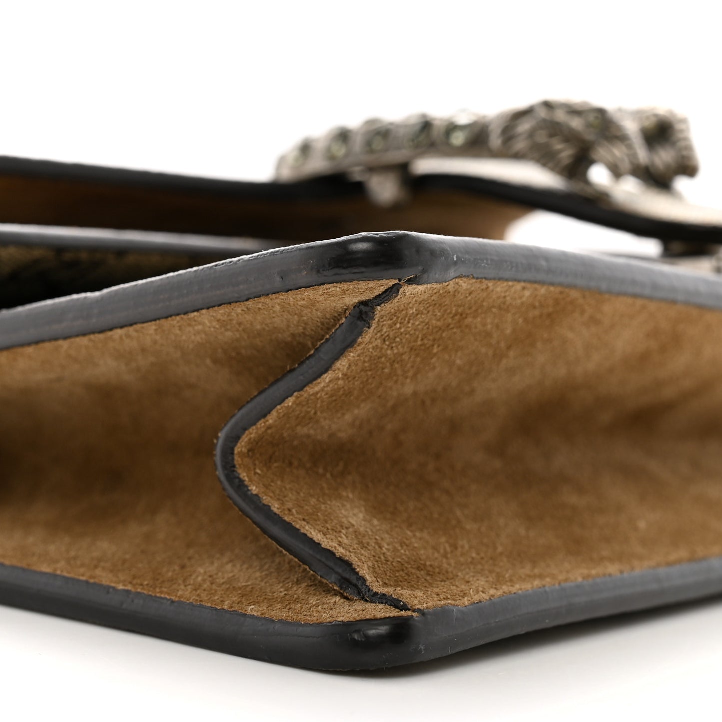 GG Supreme Monogram Suede Crystal Small Dionysus Shoulder Bag Beige Ebony Taupe