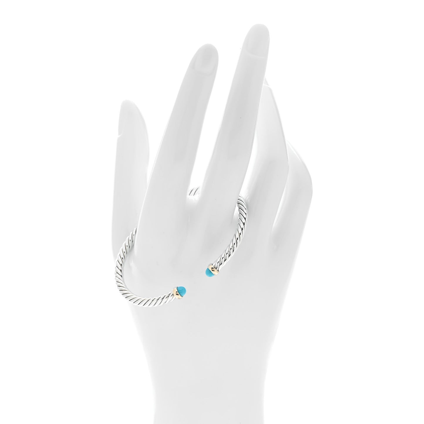 Sterling Silver 14K Yellow Gold Turquoise 4mm Cable Flex Bracelet
