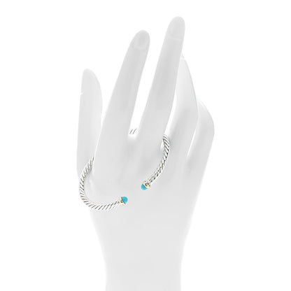 David Yurman Sterling Silver 14K Yellow Gold Turquoise 4mm Cable Flex Bracelet 2 of 5
