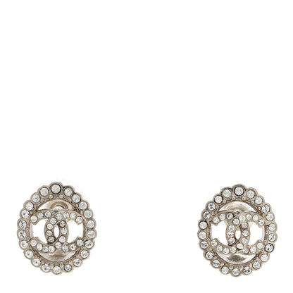 Chanel Crystal CC Round Earrings Silver 1 of 4