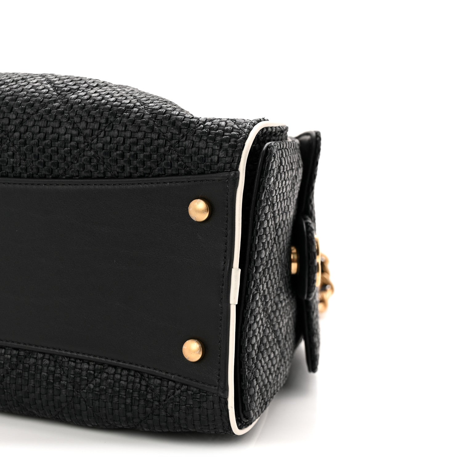 Chanel Braided Raffia Calfskin Small Chanel 25 Handbag Black White 10 of 11