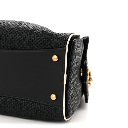Chanel Braided Raffia Calfskin Small Chanel 25 Handbag Black White 10 of 11