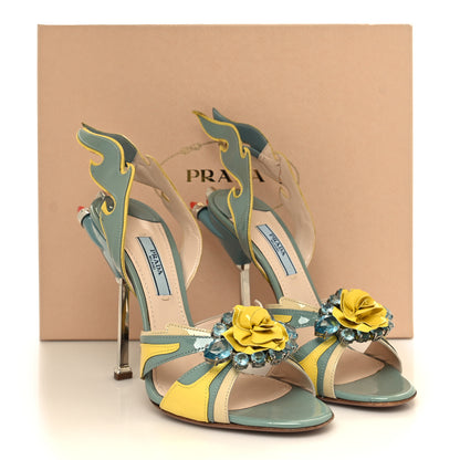 Prada Vernice Flame Crystal Embellished Sandals 38 Lago Ananas Avocado 8 of 8