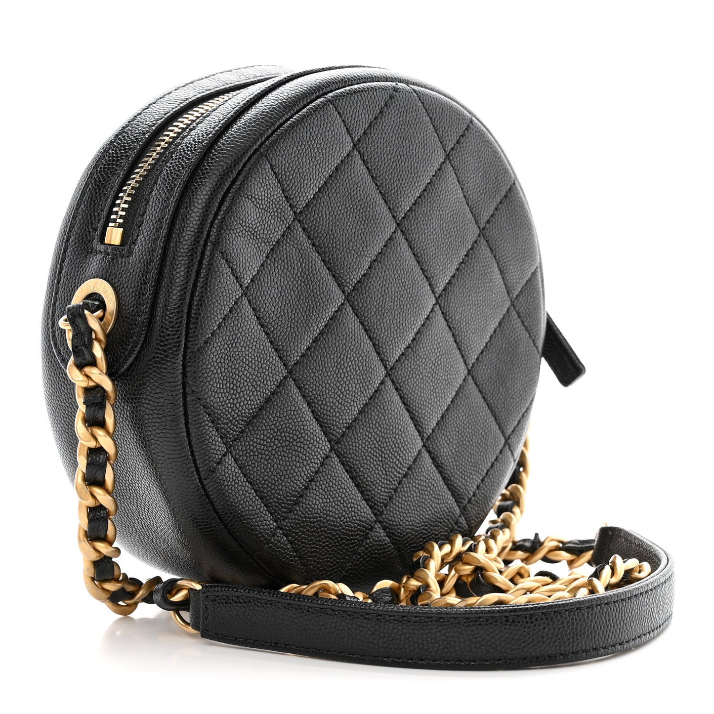 Caviar Quilted Small Round Bag With Chain Black