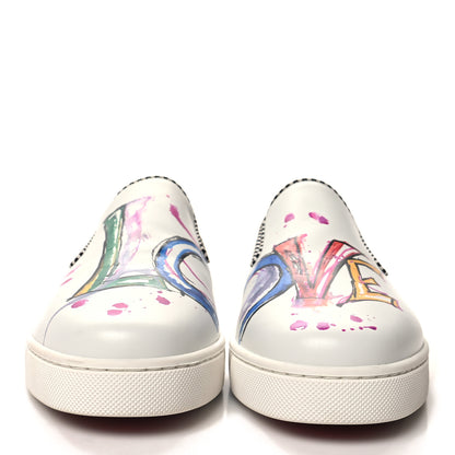 Christian Louboutin Calfskin Womens Loubi Love Flat Sneakers 36.5 White Multicolor 2 of 10